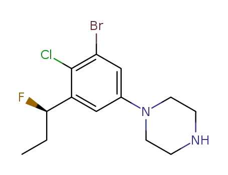 Molecular Structure of 172732-49-9 (Piperazine, 1-[3-bromo-4-chloro-5-(1-fluoropropyl)phenyl]-, (R)-)