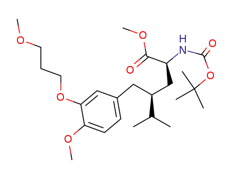 Molecular Structure of 656241-21-3 (Benzenepentanoic acid, α-[[(1,1-dimethylethoxy)carbonyl]amino]-4-methoxy-3-(3-methoxypropoxy)- γ-(1-methylethyl)-, methyl ester, (αS,γS)-)