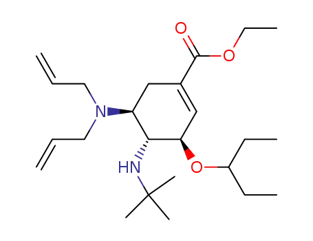 Molecular Structure of 651324-06-0 (1-Cyclohexene-1-carboxylic acid,
4-[(1,1-dimethylethyl)amino]-5-(di-2-propenylamino)-3-(1-ethylpropoxy)-
, ethyl ester, (3R,4R,5S)-)
