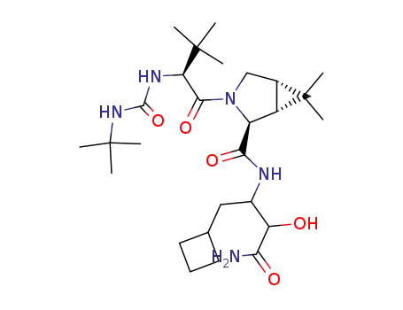 Molecular Structure of 394735-28-5 (3-Azabicyclo[3.1.0]hexane-2-carboxaMide, N-[3-aMino-1-(cyclobutylMethyl)-2-hydroxy-3-oxopropyl]-3-[(2S)-2-[[[(1,1 -diMethylethyl)aMino]carbonyl]aMino]-3,3-diMethyl-1-oxobutyl]-6,6-diMe thyl-, (1R,2S,5S)-)