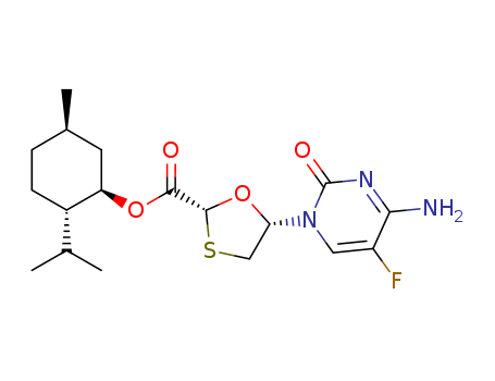 764659-72-5,(2R,5S)-5-(4-amino-5-fluoro-2-oxo-1(2H)-pyrimidinyl)-1,3-Oxathiolane-2-carboxylic acid, (1R,2S,5R)-5-methyl-2-(1-methylethyl)cyclohexyl ester,(2R,5S)-5-(4-Amino-5-fluoro-2-oxo-1(2H)-pyrimidinyl)-1,3-oxathiolane-2-carboxylic acid (1R,2S,5R)-5-methyl-2-(1-methylethyl)cyclohexyl ester; emtricitabine intermediate FCME