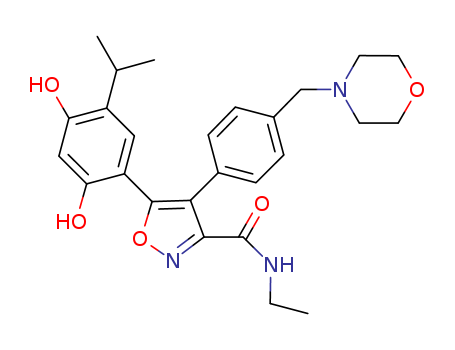 747412-49-3,5-[2,4-Dihydroxy-5-isopropylphenyl]-N-ethyl-4-[4-(4-morpholinylmethyl)phenyl]-3-isoxazolecarboxamide,NVP-AUY922;VER 52296;5-[2,4-Dihydroxy-5-isopropylphenyl]-N-ethyl-4-[4-(4-morpholinylmethyl)phenyl]-3-isoxazolecarboxamide;