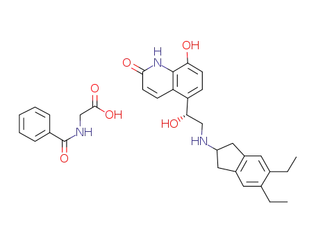 (R)-5-[2-(5,6-diethyl-indan-2-ylamino)-1-hydroxyethyl]-8-hydroxy-1H-quinolin-2-one hippurate