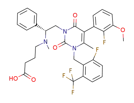 (R)-4-{2-[5-(2-fluoro-3-methoxyphenyl)-3-[2-fluoro-6-(trifluoromethyl)benzyl]-4-methyl-2,6-dioxo-3,6-dihydro-2H-pyrimidin-1-yl]-1-phenylethyl-N-methylamino}butyric acid