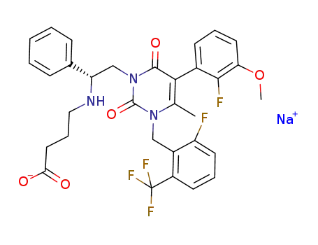 sodium 4-({(1R)-2-[5-(2-fluoro-3-methoxyphenyl)-3-{[2-fluoro-6-(trifluoromethyl)phenyl]methyl}-4-methyl-2,6-dioxo-3,6-dihydropyrimidin-1(2H)-yl]-1-phenylethyl}amino)butanoate