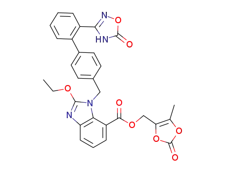 Molecular Structure of 863031-21-4 (1-[[2'-(2,5-Dihydro-5-oxo-1,2,4-oxadiazol-3-yl)[1,1'-biphenyl]-4-yl]methyl]-2-ethoxy-1H-benzimidazole-7-carboxylic acid (5-methyl-2-oxo-1,3-dioxol-4-yl)methyl ester)