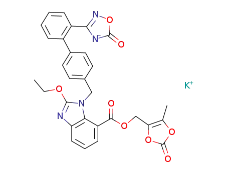 1-[{2’-(2,5-dihydro-5-oxo-1,2,4-oxodiazol-3-yl)(1,1’-biphenyl)-4-yl}methyl]-2-ethoxy-1H-benzimidazole-7-carboxylic acid (5-methyl-2-oxo-1,3-dioxol-4-yl) methyl ester potassium salt