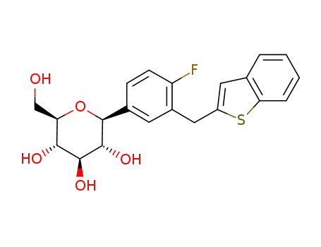 Molecular Structure of 761423-87-4 ((1S)-1,5-Anhydro-1-C-[3-[(1-benzothiophen-2-yl)methyl]-4-fluorophenyl]-D-glucitol)
