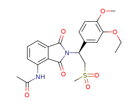608141-41-9,ApreMilast,CC 10004;(S)-N-(2-(1-(3-Ethoxy-4-methoxyphenyl)-2-(methylsulfonyl)ethyl)-1,3-dioxoisoindolin-4-yl)acetamide;(S)-2-[1-(3-Ethoxy-4-methoxyphenyl)-2-methylsulfonylethyl]-4-acetylaminoisoindoline-1,3-dione;