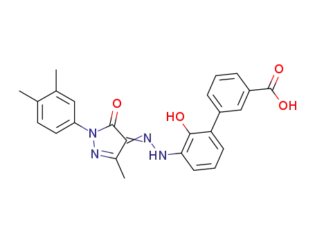 Molecular Structure of 376591-99-0 (3'-[[1-(3,4-DiMethylphenyl)-1,5-dihydro-3-Methyl-5-oxo-4H-pyrazol-4-ylidene]hydrazino]-2'-hydroxy-[1,1'-biphenyl]-3-carboxylic acid)