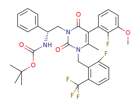 (R)-(2-(5-(2-fluoro-3-methoxyphenyl)-3-(2-fluoro-6-(trifluoromethyl)benzyl)-4-methyl-2,6-dioxo-3,6-dihydropyrimidin-1(2H)-yl)-1-phenylethyl)carbamic acid tert-butyl ester