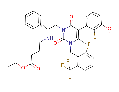 4-((R)-2-[5-(2-fluoro-3-methoxyphenyl)-3-(2-fluoro-6-trifluoromethylbenzyl)-4-methyl-2,6-dioxo-3,6-dihydro-2H-pyrimidine-1-yl]-1-phenylethylamino)butyric acid ethyl ester