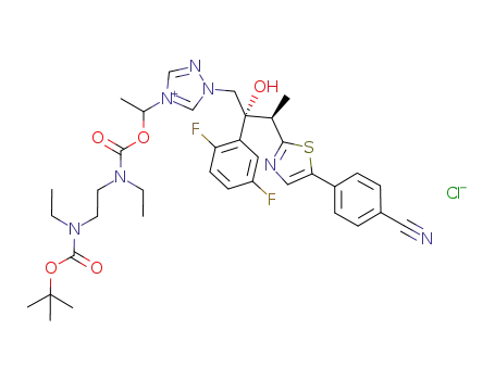 1-[[N-ethyl-N-2-(t-butoxycarbonylethylamino)ethyl]carbamoyloxy]ethyl-1-[(2R,3R)-2-(2,5-difluorophenyl)-2-hydroxy-3-[4-(4-cyanophenyl)thiazol-2-yl]butyl]-1H-[1,2,4]triazol-4-ium chloride