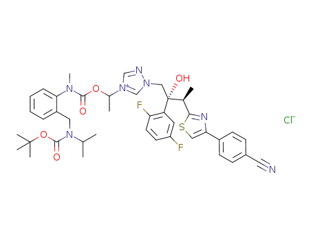 1-[[N-methyl-N-2-(t-butoxycarbonyl-isopropylaminomethyl)phenyl]carbamoyloxy]ethyl-1-[(2R,3R)-2-(2,5-difluorophenyl)-2-hydroxy-3-[4-(4-cyanophenyl)thiazol-2-yl]butyl]-1H-[1,2,4]triazol-4-ium chloride