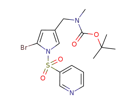 Molecular Structure of 881678-18-8 (Carbamic acid,
[[5-bromo-1-(3-pyridinylsulfonyl)-1H-pyrrol-3-yl]methyl]methyl-,
1,1-dimethylethyl ester)