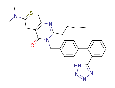 Molecular Structure of 247257-48-3 (2-Butyl-5-dimethylaminothiocarbonylmethyl-6-methyl-3-[[2'-(1H-tetrazol-5-yl)biphenyl-4-yl]methyl]pyrimidin-4(3H)-one)