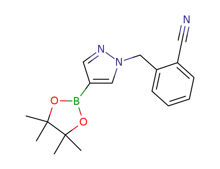 Molecular Structure of 930596-18-2 (2-(4-(4,4,5,5-Tetramethyl-1,3,2-dioxaborolan-2-yl)-1H-pyrazol-1-yl)benzonitrile)