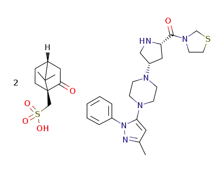 3-{(2S,4S)-4-[4-(3-methyl-1-phenyl-1H-pyrazol-5-yl)piperazin-1-yl]pyrrolidin-2-ylcarbonyl}thiazolidine di-(+)-camphorsulfonate