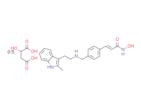 N-hydroxy-3-[4-[[[2-(2-methyl-1H-indol-3-yl)ethyl]amino]methyl]phenyl]-2E-2-propenamide hemi-malate