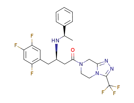 Molecular Structure of 1169707-30-5 ((3R)-1-[5,6-Dihydro-3-(trifluoromethyl)-1,2,4-triazolo[4,3-a]pyrazin-7(8H)-yl]-3-[[(1R)-1-phenylethyl]amino]-4-(2,4,5-trifluorophenyl)-1-butanone)
