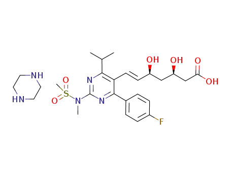 (E)-7-{4-(4-fluorophenyl)-6-isopropyl-2-[methyl(methylsulfonyl)amino]-pyrimidin-5-yl}-(3R,5S)-3,5-dihydroxy-hept-6-enoic acid piperazinium salt