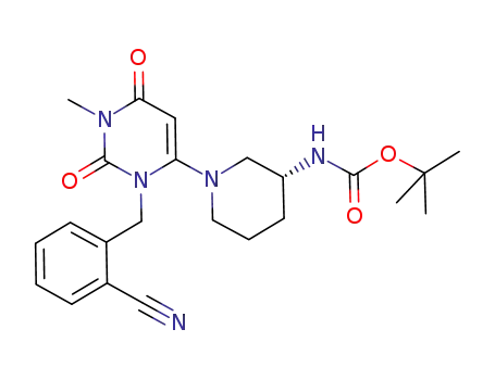 Molecular Structure of 1246610-74-1 (2-[[6-[(3R)-3-tert-butoxycarbonylamino-1-piperidinyl]-3,4-dihydro-2,4-dioxo-3-methyl-1(2H)-pyrimidinyl]methyl]benzonitrile)