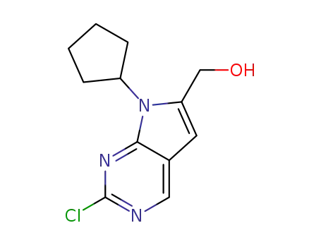 Molecular Structure of 1374639-77-6 ((2-chloro-7-cyclopentyl-7H-pyrrolo[2,3-d]pyriMidin-6-yl)Methanol)