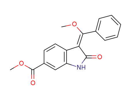 Molecular Structure of 1168150-46-6 ((3E)-2,3-Dihydro-3-(methoxyphenylmethylene)-2-oxo-1H-indole-6-carboxylic acid methyl ester)
