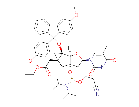 1-[(3'S,5'R,6'S)-5'-O-[(4,4'-dimethoxytriphenyl)methyl]-6'-[(ethoxycarbonyl)methyl]-3'-O-[(2-cyanoethoxy)-diisopropylaminophosphanyl]-2'-deoxy-3',5'-ethano-5',6'-methano-β-D-ribofuranosyl]thymine