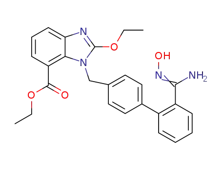 Molecular Structure of 1397836-41-7 ((Z)-Ethyl-2-ethoxy-3-((2'-(N'-hydroxycarbamimidoyl) biphenyl-4-yl) methyl)-3H-benzo[d] imidazole-4-carboxylate)