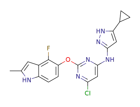 6-chloro-N-(5-cyclopropyl-1H-pyrazol-3-yl)-2-((4-fluoro-2-methyl-1H-indol-5-yl)oxy)pyrimidin-4-amine