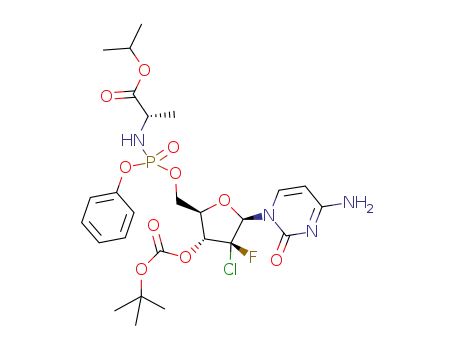 isopropyl ((((2R,3R,4R,5R)-5-(4-amino-2-oxopyrimidin-1(2H)-yl)-3-((tert-butoxycarbonyl)oxy)-4-chloro-4-fluorotetrahydrofuran-2-yl)methoxy)(phenoxy)phosphoryl)-L-alaninate