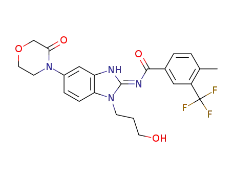 (E)-N-(1-(3-hydroxypropyl)-5-(3-oxomorpholino)-1H-benzo[d]imidazol-2(3H)-ylidene)-4-methyl-3-(trifluoromethyl)benzamide