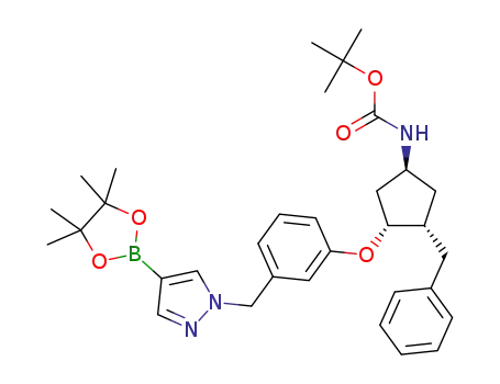 tert-butyl ((1S,3S,4R)-3-benzyl-4-(3-((4-(4,4,5,5-tetramethyl-1,3,2-dioxaborolan-2-yl)-1H-pyrazol-1-yl)methyl)phenoxy)cyclopentyl)carbamate