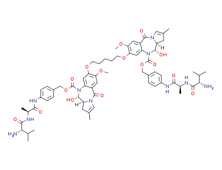 bis(4-((S)-2-((S)-2-amino-3-methylbutanamido)propanamido)benzyl) 8,8'-(pentane-1,5-diyibis(oxy))(11S,11aS,11'S,11a'S)-bis(11-hydroxy-7-methoxy-2-methyl-5-oxo-11,11a-dihydro-1H-pyrrolo[2,1-c][1,4]benzodiazepine-10(5H)-carboxylate)