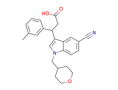 3-(5-cyano-1-((tetrahydro-2H-pyran-4-yl)methyl)-1H-indol-3-yl)-3-(m-tolyl)propanoic acid