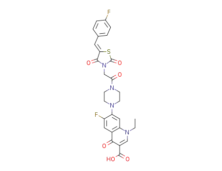(Z)-1-ethyl-6-fluoro-7-(4-(2-(5-(4-fluorobenzylidene)-2,4-dioxothiazolidin-3-yl)acetyl)piperazin-1-yl)-4-oxo-1,4-dihydroquinoline-3-carboxylic acid