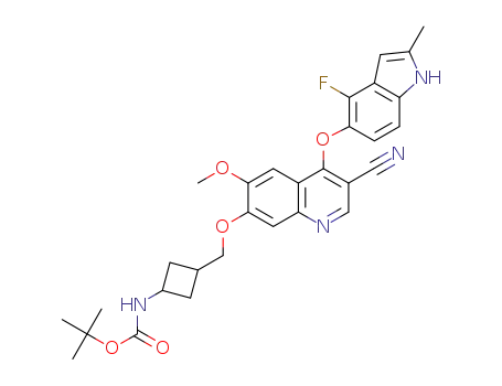 tert-butyl (3-((3-cyano-4-(4-fluoro-2-methyl-1H-indol-5-yloxy)-6-methoxyquinolin-7-yloxy)methyl)cyclobutyl)carbamate