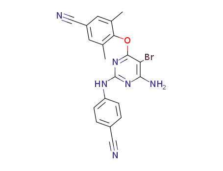 Molecular Structure of 269055-15-4 (4-[[6-amino-5-bromo-2-[(4-cyanophenyl)amino]-4-pyrimidinyl]oxy]-3, 5 –dimethylbenzonitrile)