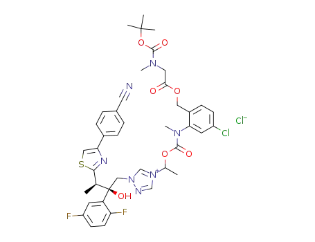 4-[1-({2-[(tert-butoxycarbonyl-methyl-amino)-acetoxymethyl]-5-chloro-phenyl}-methyl-carbamoyloxy)-ethyl]-1-[3-[4-(4-cyano-phenyl)-thiazol-2-yl]-2-(2,5-difluoro-phenyl)-2-hydroxy-butyl]-1H-[1,2,4]triazol-4-ium; chloride