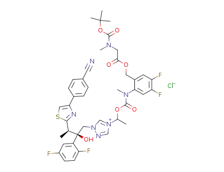 4-[1-({2-[(tert-butoxycarbonyl-methyl-amino)-acetoxymethyl]-4,5-difluoro-phenyl}-methyl-carbamoyloxy)-ethyl]-1-[3-[4-(4-cyano-phenyl)-thiazol-2-yl]-2-(2,5-difluoro-phenyl)-2-hydroxy-butyl]-1H-[1,2,4]triazol-4-ium; chloride