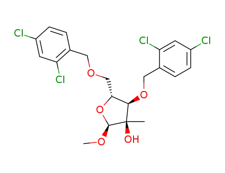 Molecular Structure of 443642-31-7 (1-O-Methyl-3,5-bis-O-[(2,4-dichlorophenyl)methyl]-2-C-methyl-alpha-D-ribofuranoside)