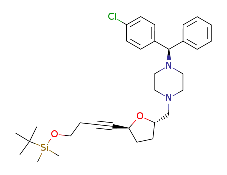 1-{(2S,5S)-5-[4-(tert-Butyl-dimethyl-silanyloxy)-but-1-ynyl]-tetrahydro-furan-2-ylmethyl}-4-[(R)-(4-chloro-phenyl)-phenyl-methyl]-piperazine