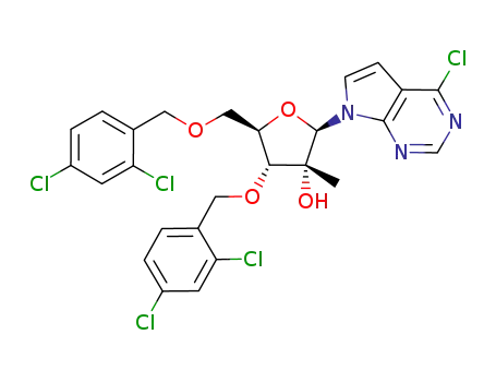 Molecular Structure of 443642-32-8 (7-[3,5-Bis-O-[(2,4-dichlorophenyl)methyl]-2-C-methyl-beta-D-ribofuranosyl]-4-chloro-7H-pyrrolo[2,3-d]pyrimidine)