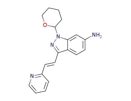 Molecular Structure of 886230-76-8 ((E)-3-[2-(Pyridin-2-yl)ethenyl]-1-(tetrahydro-2H-pyran-2-yl)-1H-indazol-6-amine)