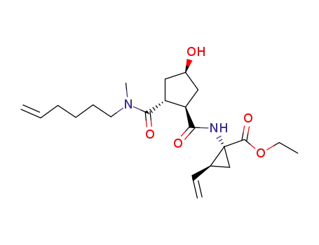 Molecular Structure of 922727-93-3 ((1R,2S)-ethyl 1-((1R,2R,4S)-2-(hex-5-en-1-yl(Methyl)carbaMoyl)-4-hydroxycyclopentanecarboxaMido)-2-vinylcyclopropanecarboxylate)
