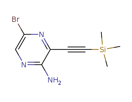 875781-41-2,5-bromo-3-((trimethylsilyl)ethynyl)pyrazin-2-amine,5-bromo-3-((trimethylsilyl)ethynyl)pyrazine-2-amine;QC-6951;5-bromo-3-trimethylsilanylethynyl-pyrazin-2-ylamine;5-Bromo-3-((trimethylsilyl)ethynyl)pyrazin-2-amine;