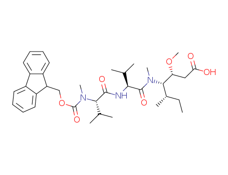 863971-44-2,(5S,9S,11S,12R)-11-((S)-sec-butyl)-1-(9H-fluoren-9-yl)-5,9-diisopropyl-12-Methoxy-4,10-diMethyl-3,6,8-trioxo-2-oxa-4,7,10-triazatetradecan-14-oic acid,(5S,9S,11S,12R)-11-((S)-sec-butyl)-1-(9H-fluoren-9-yl)-5,9-diisopropyl-12-Methoxy-4,10-diMethyl-3,6,8-trioxo-2-oxa-4,7,10-triazatetradecan-14-oic acid;Fmoc-3AA-orl;Fmoc-3vvd-OH;Tripeptide (MMAE-3)