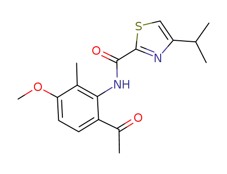 Molecular Structure of 923289-20-7 (N-(6-acetyl-3-Methoxy-2-Methylphenyl)-4-isopropylthiazole-2-carboxaMide)