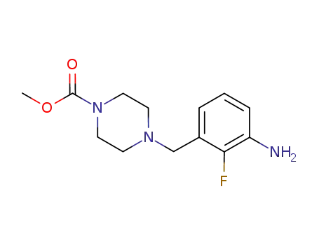 Molecular Structure of 873697-70-2 (1-Piperazinecarboxylic acid, 4-[(3-amino-2-fluorophenyl)methyl]-,
methyl ester)